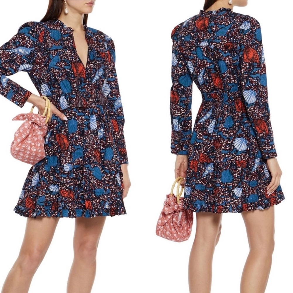 Ulla Johnson Navy Blue & Red Printed Mini Dress